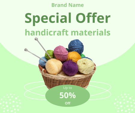 Handicraft Materials Sale Offer With Yarn Facebook tervezősablon