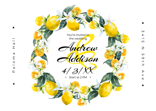 Wedding Party with Lemons Wreath Postcard 5x7in Design Template