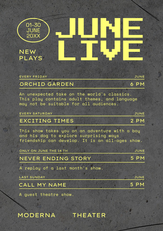 List of Theatrical Shows Poster A3 Design Template