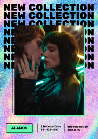 Template di design collezione di moda annuncio con coppia elegante in neon Poster