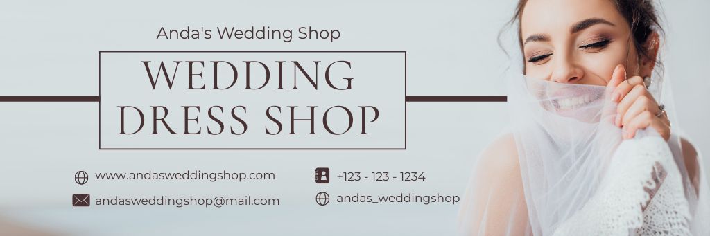 Modèle de visuel Wedding Dresses Shop with Smiling Bride - Email header
