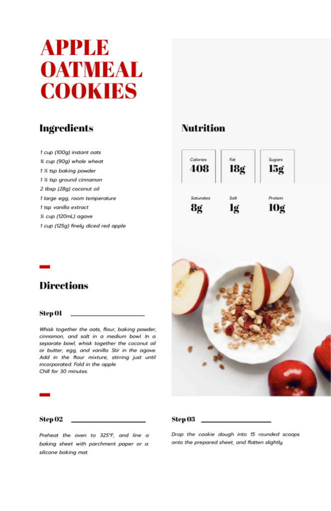 Ontwerpsjabloon van Recipe Card van Apple Oatmeal Cookies
