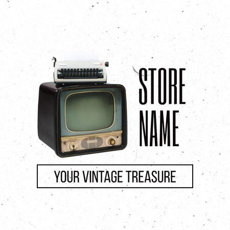 Promoção de loja de antiguidades com máquina de escrever e TV antiga Animated Logo Modelo de Design