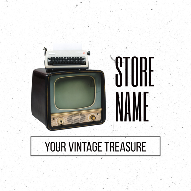 Antique Store Promotion With Typewriter And Old TV Animated Logoデザインテンプレート
