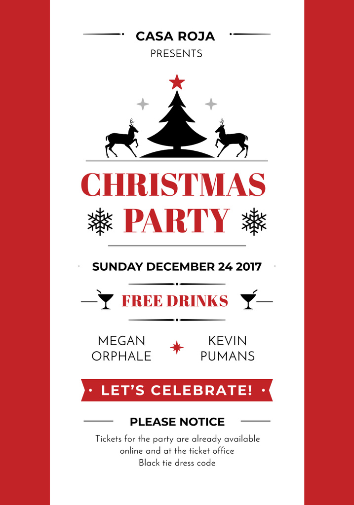 Christmas Party Invitation with Cute Tree and Deers Poster 28x40in Tasarım Şablonu