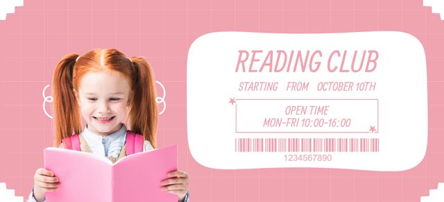 Reading Club Voucher on Pink Coupon 3.75x8.25in Design Template