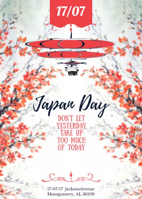 Japan day announcement with Sakura Invitation Design Template