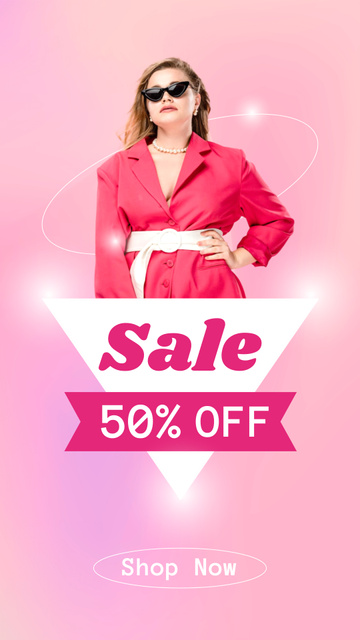 Plantilla de diseño de Oversize Women Fashion Ad with Lady in Pink Coat Instagram Story 