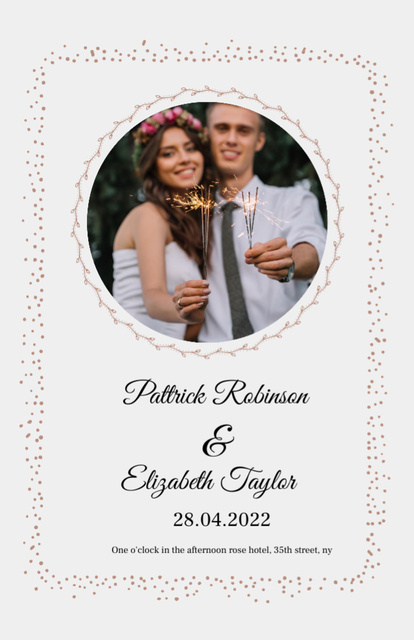 Happy Groom and Bride on Wedding Day Invitation 5.5x8.5in Design Template