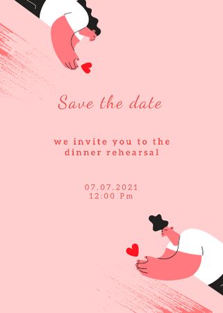 Wedding Announcement with Couple holding Hearts Invitation Design Template
