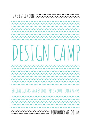 Designvorlage Design Camp Invitation with Blue Waves Illustration für Poster