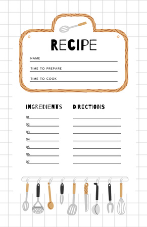Kitchen Tools Illustration in Squared Notebook Recipe Card Design Template