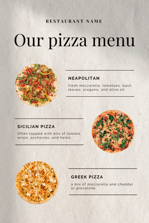 Template di design diversi tipi di pizza Pinterest