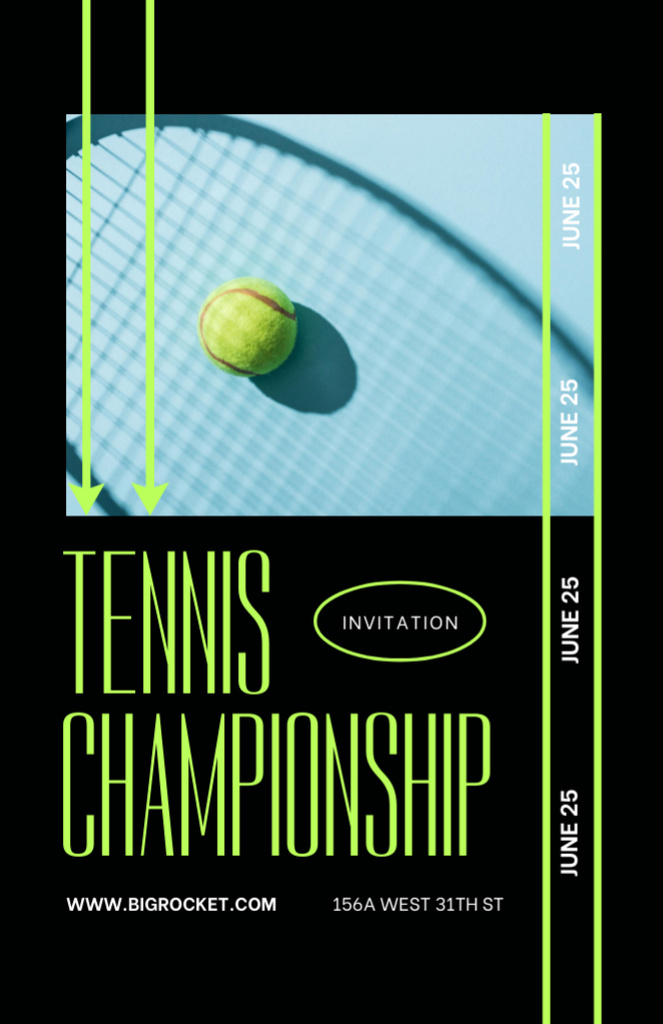 Plantilla de diseño de Tennis Championship With Racket Invitation 5.5x8.5in 