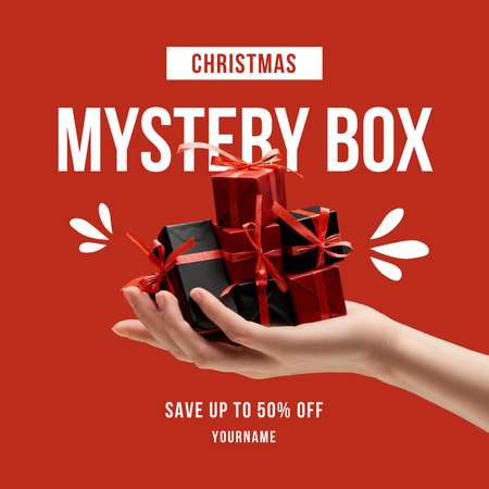 Plantilla de diseño de navidad misterio caja de regalo rojo Instagram 