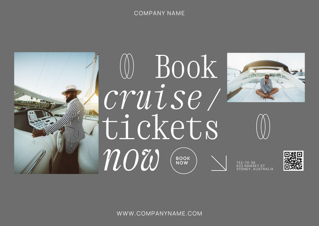 Grey Ad of Cruise Tickets Booking Poster B2 Horizontal Design Template