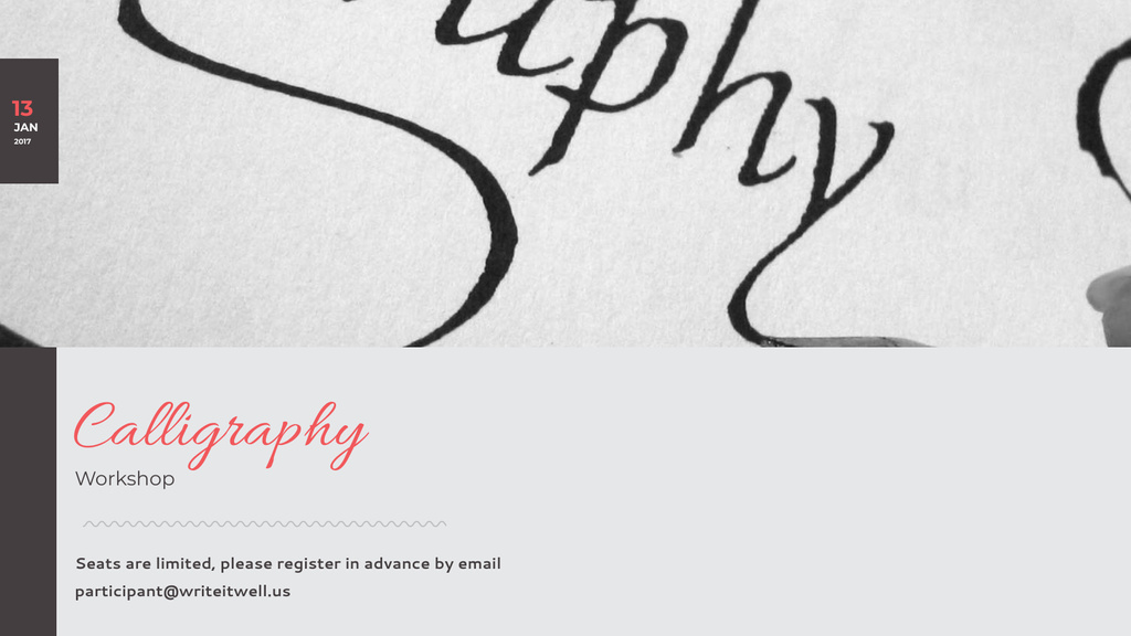 Calligraphy Workshop Announcement Decorative Letters Title 1680x945px Πρότυπο σχεδίασης