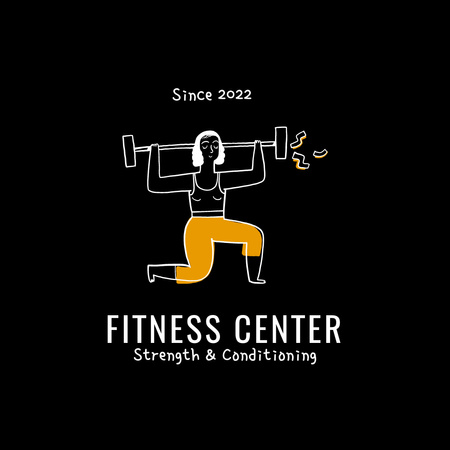 Gym Offer with Woman Lifting Barbell Logo 1080x1080px – шаблон для дизайна