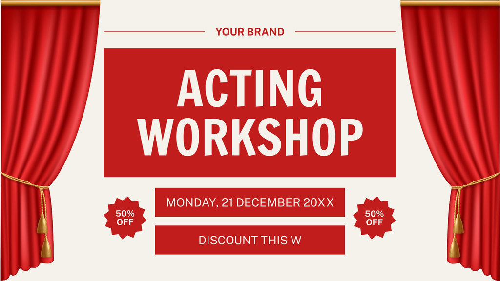 Discount on Acting Workshop on Red FB event coverデザインテンプレート