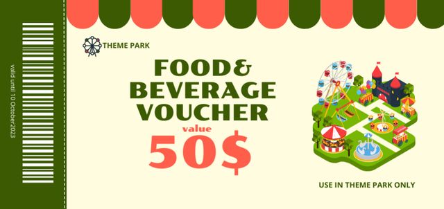 Food and Drink Voucher for Amusement Park Coupon Din Large tervezősablon