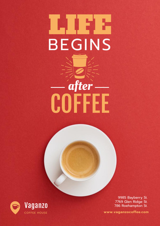 Coffee Quote with Cup in Red Poster A3 Design Template