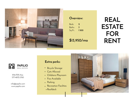 Modèle de visuel Real Estate Rental Property Offer with Cozy Living Room - Flyer 8.5x11in Horizontal