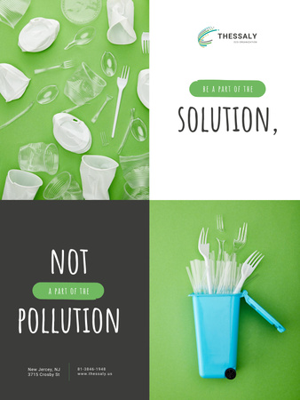 Plastic Waste Concept Disposable Tableware Poster US – шаблон для дизайну