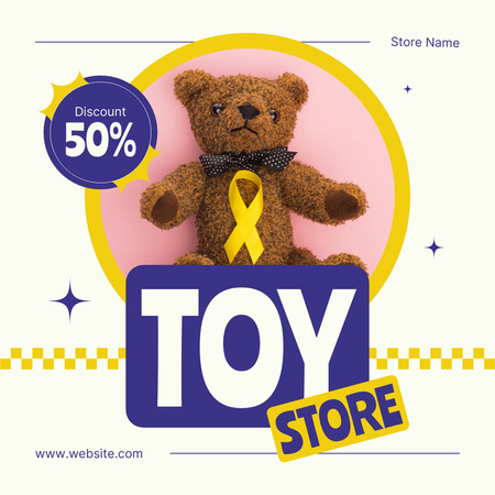 Cute Teddy Bear Discount Announcement Instagram AD Design Template