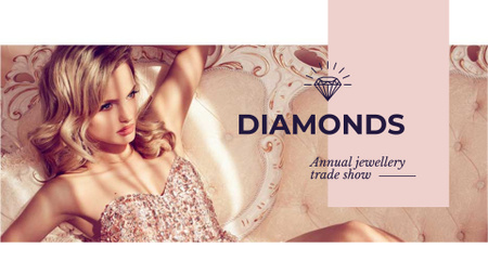 Jewelry Ad with Woman in shiny dress FB event cover Design Template