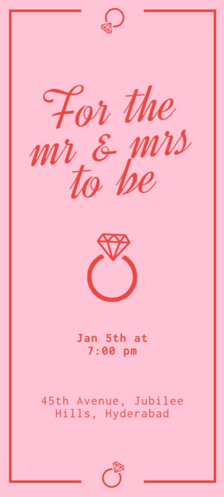 Wedding Announcement with Engagement Ring on Pink Invitation 9.5x21cmデザインテンプレート