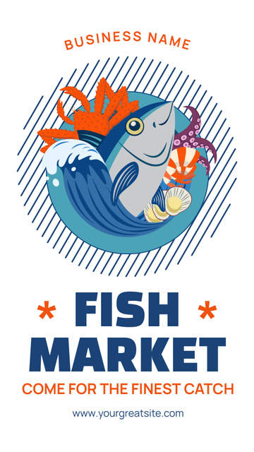 Fish Market Ad with Cartoon Illustration of Fish Instagram Story Πρότυπο σχεδίασης