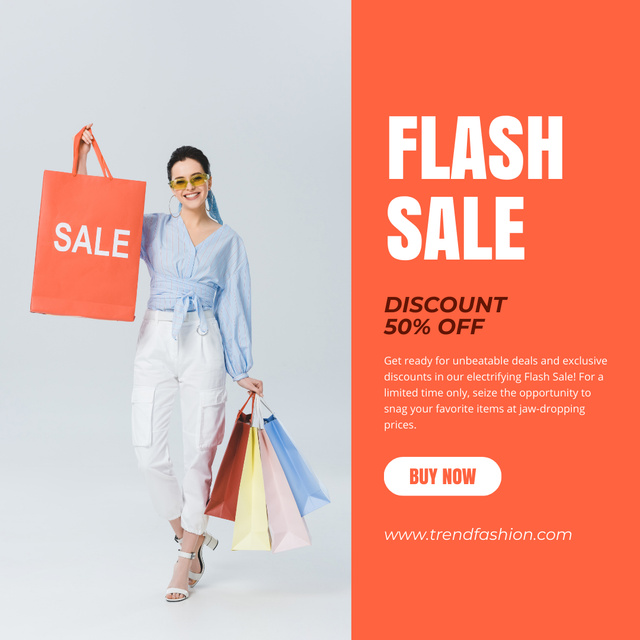 Flash Sale for Clothes At Half Price With Colorful Bags Instagram Design Template