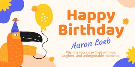 Happy Birthday with Cartoon Parrot Twitter Design Template