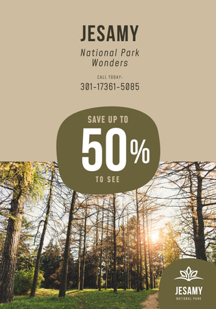 Προσφορά Περιήγησης στο Εθνικό Πάρκο με δάσος και βουνά Poster 28x40in Πρότυπο σχεδίασης