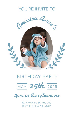 Ontwerpsjabloon van Invitation 4.6x7.2in van Verjaardag van schattig kind in blauw