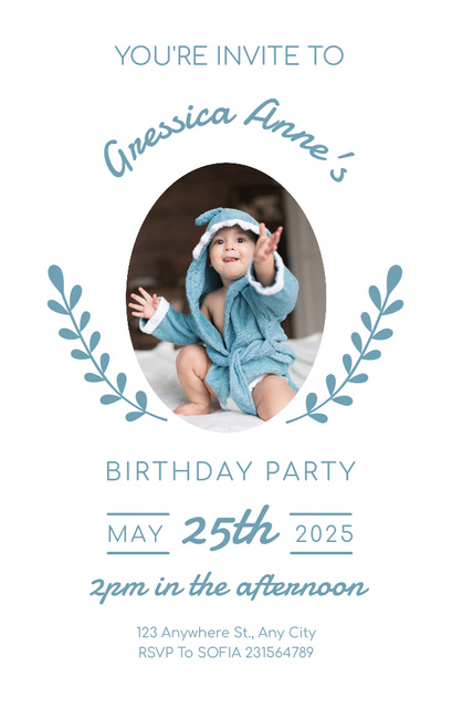 Birthday of Cute Child in Blue Invitation 4.6x7.2in Design Template