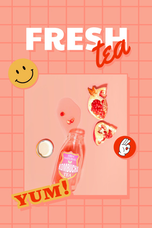 Ontwerpsjabloon van Pinterest van Vers fruit thee in glazen fles in roze frame