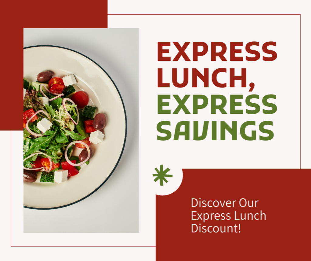 Platilla de diseño Offer of Discounts on Express Lunch with Tasty Salad Facebook
