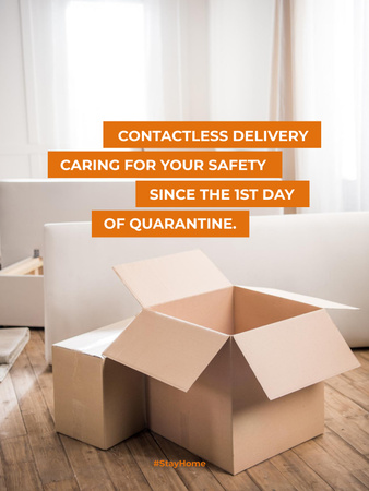Contactless Delivery Services offer with boxes Poster US Design Template