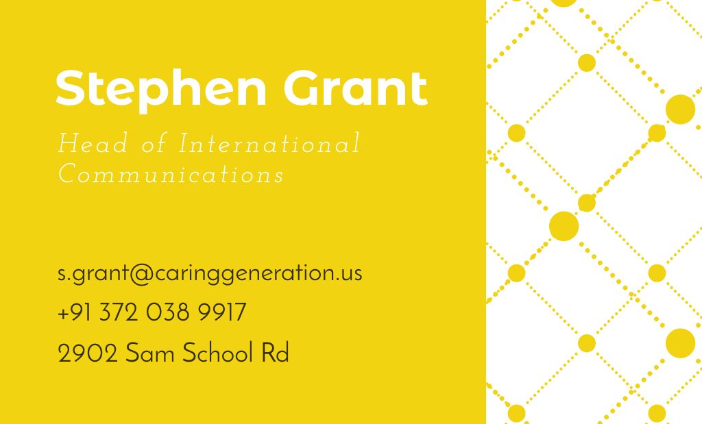 Contact Details of Head of International Communications Business Card 91x55mm Design Template