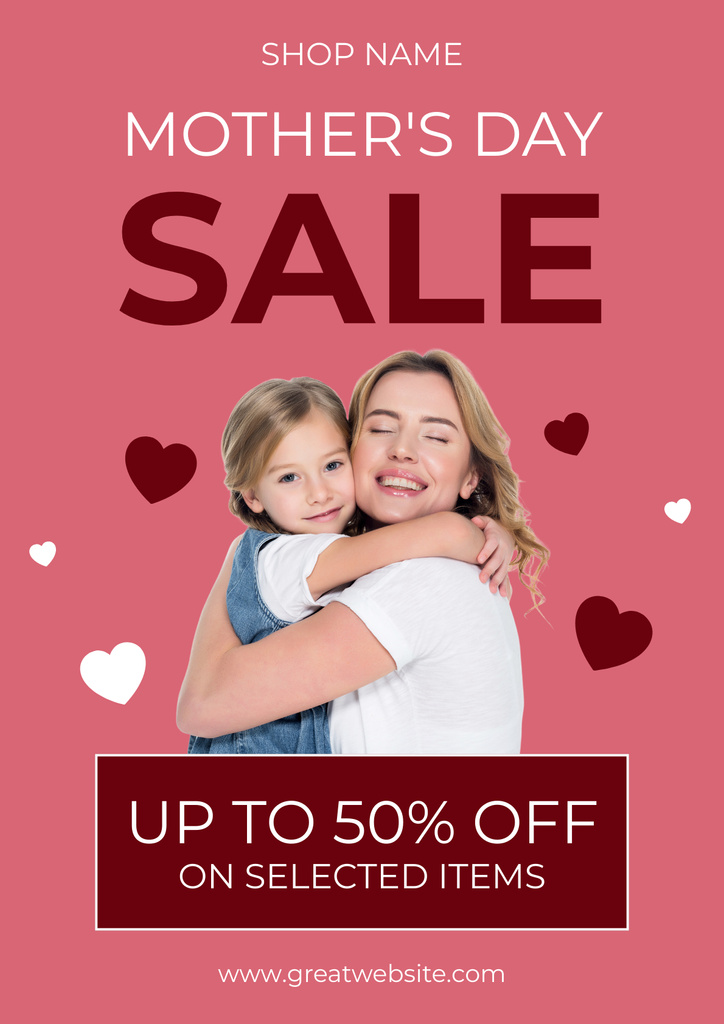 Mother's Day Sale with Daughter hugging Mom Poster Design Template