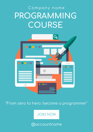 Programming Course Ad with Illustration of Gadgets Poster Design Template