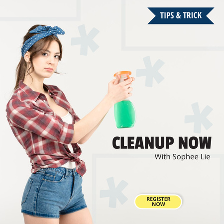 Ontwerpsjabloon van Instagram AD van Tips and Tricks Cleanup with Girl