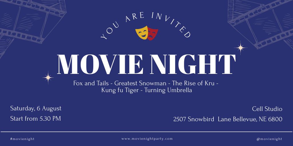 Movie Night Invitation in Blue Twitter Šablona návrhu