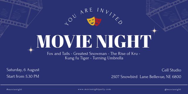 Plantilla de diseño de Movie Night Invitation in Blue Twitter 
