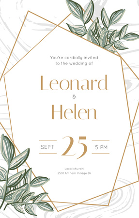 Wedding Ceremony Event With Illustrated Leaves Invitation 4.6x7.2in tervezősablon