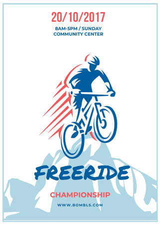 Freeride Championship Announcement Cyclist in Mountains Flayer Design Template