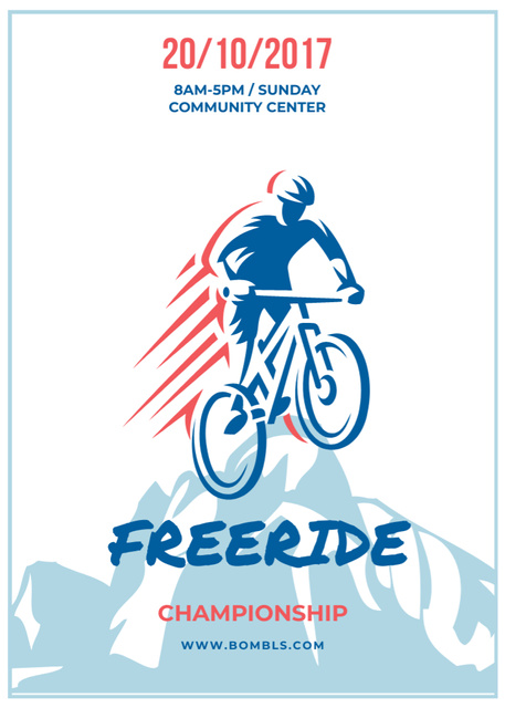 Freeride Championship Ad with Cyclist Flayer Šablona návrhu