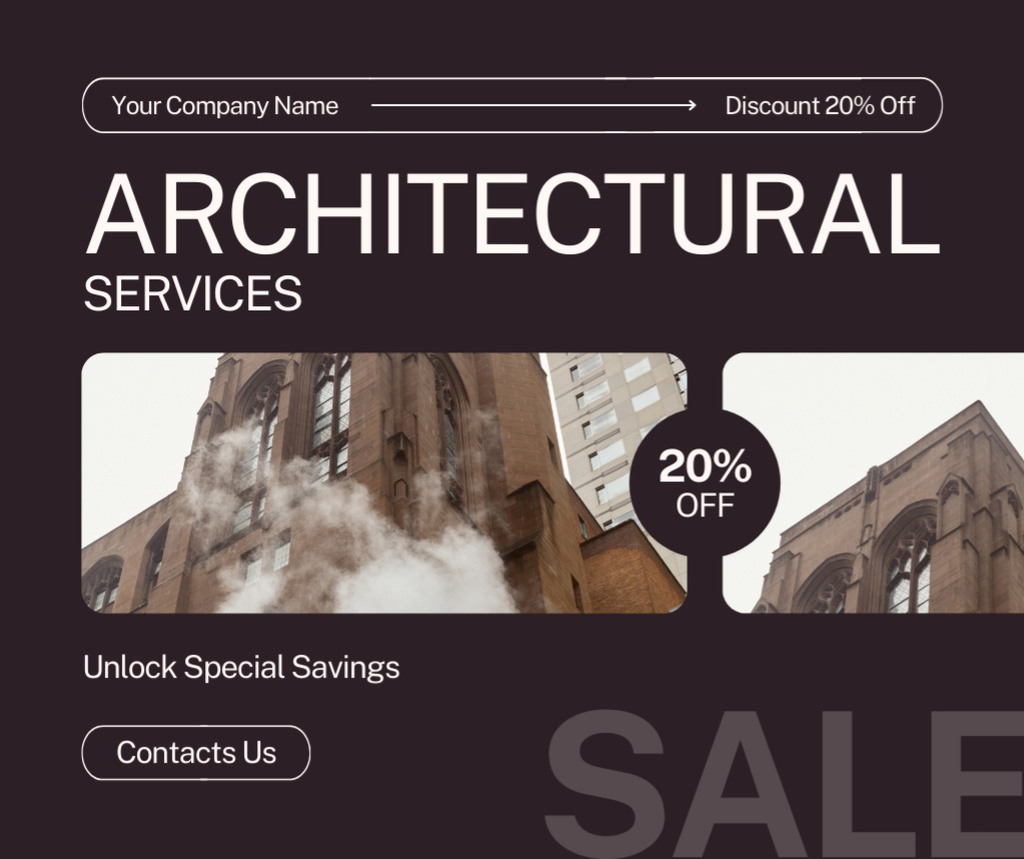 Designvorlage Discounted Architectural Services Now Available für Facebook
