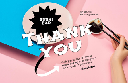 Designvorlage Thankful Phrase with Delicious Sushi Maki für Thank You Card 5.5x8.5in